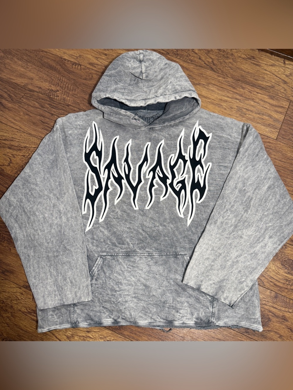 Popular Poison Black Label XL Acid Wash Graphic Hoodie Raw Hem Grunge Y2K